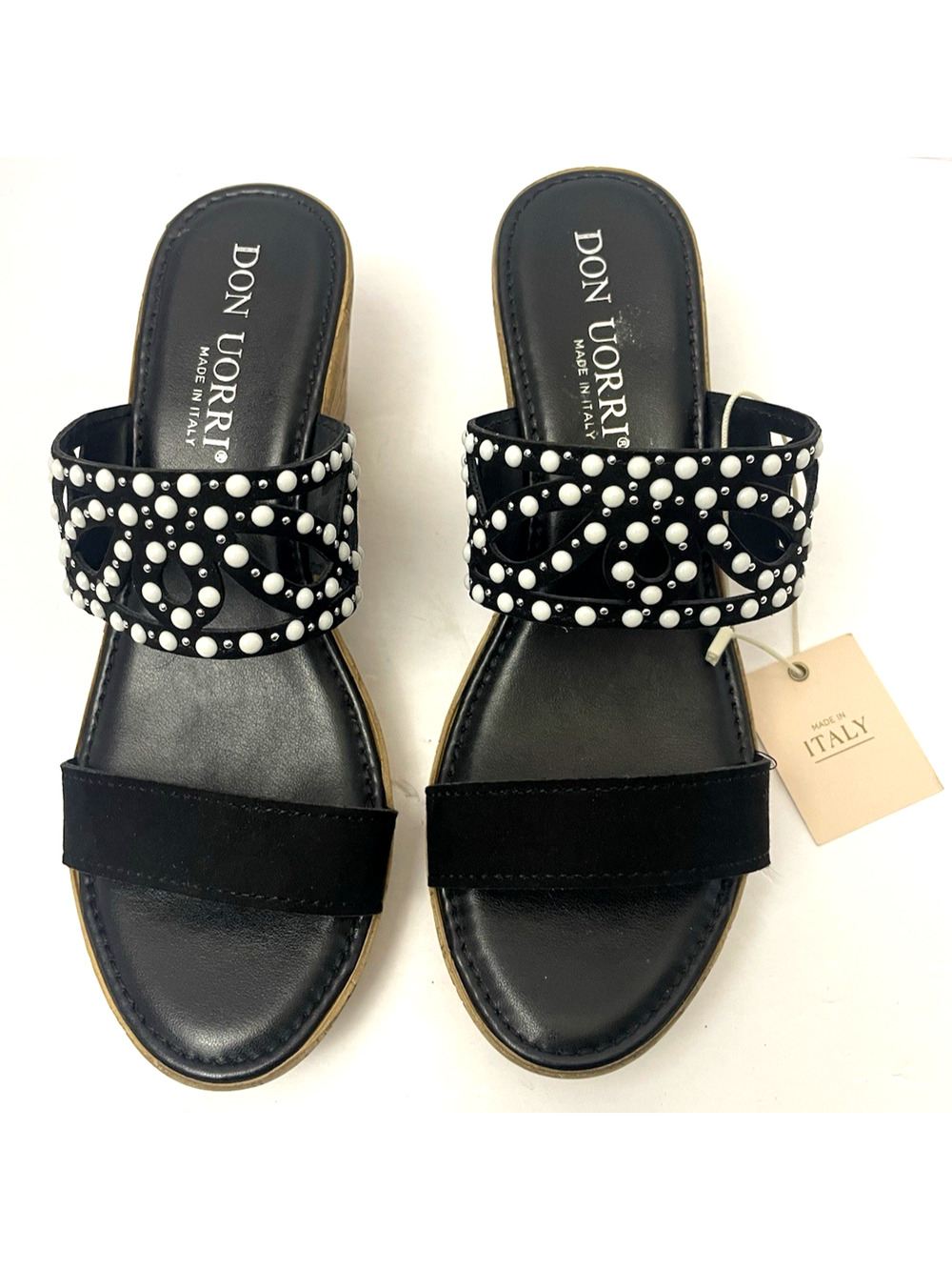 DON UORRI Sandals Women Size 38/ 7.5 White Beast Made Italia Heel Height 2.5"